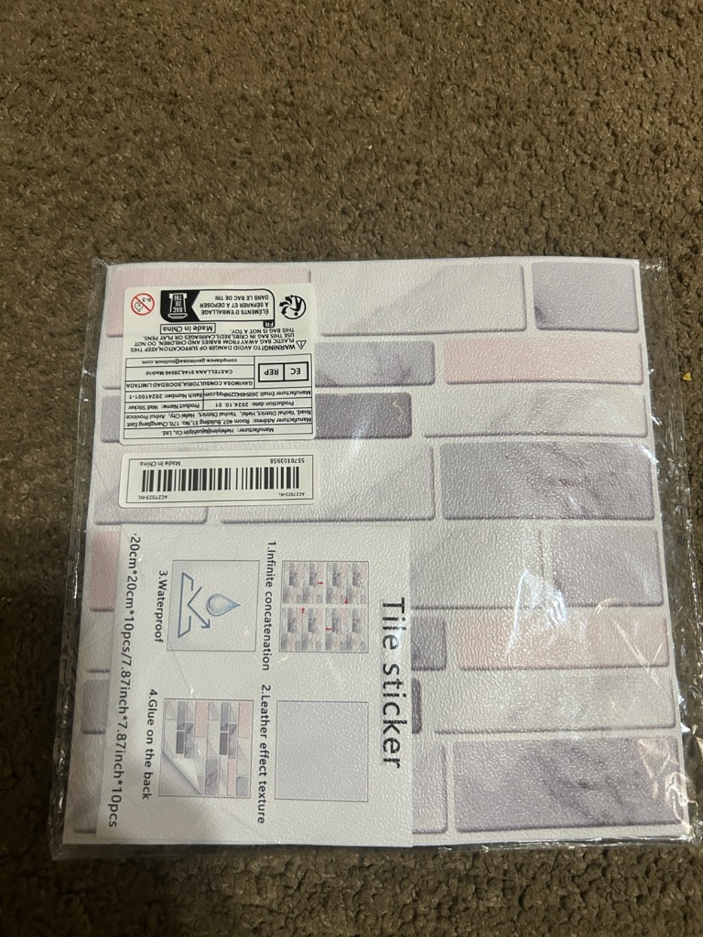 Peel-and-Stick Pastel Brick Tile Sticker - White, Light Pink, Light Gray
